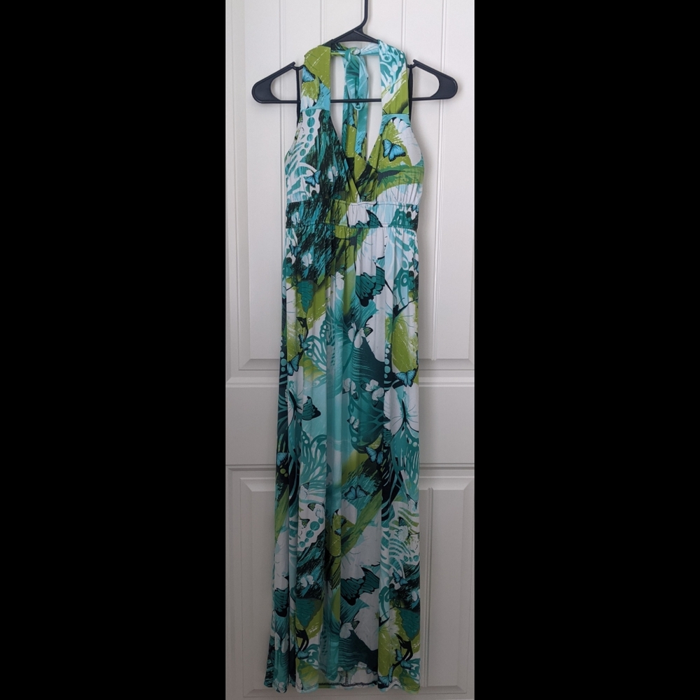 🦋 Topia Green/Blue Halter Butterfly Maxi Dress 🦋